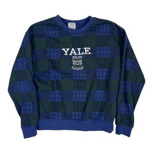 Vintage Yale University Womens Small Blue Plaid Embroidered Crewneck Sweatshirt